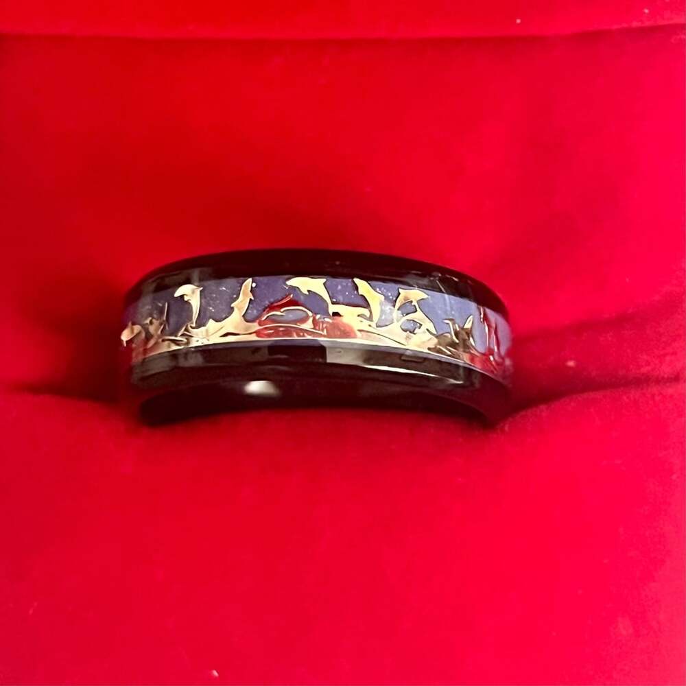 Dolphin Enamel Black Titanium Steel 6mm Band Ring Size 13